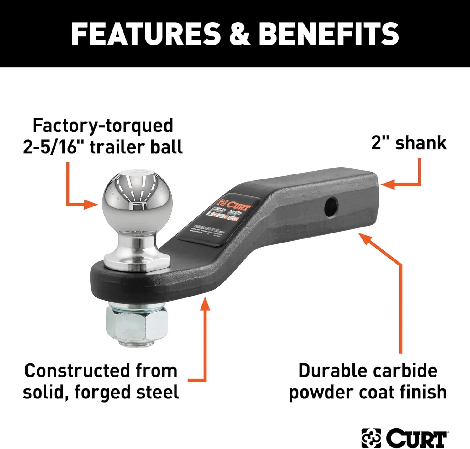 45331 Trailer Hitch Mount with 2-5/16-Inch Ball & Pin, Fits 2-Inch Receiver, 17,000 lbs, 2-In Drop