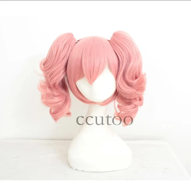 Ccutoo inu x boku ss roromiya karuta 35cm rosa curto encaracolado sintético cosplay peruca de cabelo chip rabo de cavalo removível