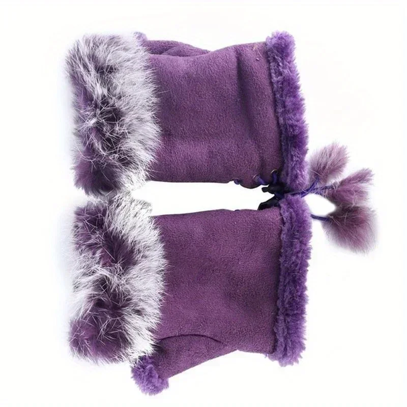 New Fashion Women\'s Faux Rabbit Fur Hand Wrist Warmer Half Finger Gloves Winter Glove