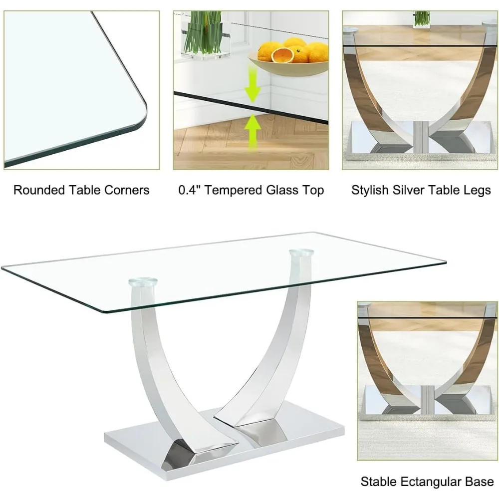 71” Glass Dining Table Set,Kitchen Table and PU Leather Chairs for 8, Tempered Glass Top, Dining Table Set for 8