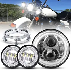 7Inch LED Motorcycle Headlight 4.5inch Halo Fog Lights for Yamaha V-Star XVS 650 950 1100 1300 For Harley Electra Glide