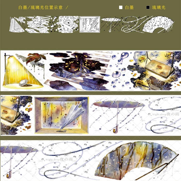 

1 Loop Washi Pet Tape Sample - MOODTAPE Night Rain - Glazed Light scrapbook Shiny Scrapbooking Journal