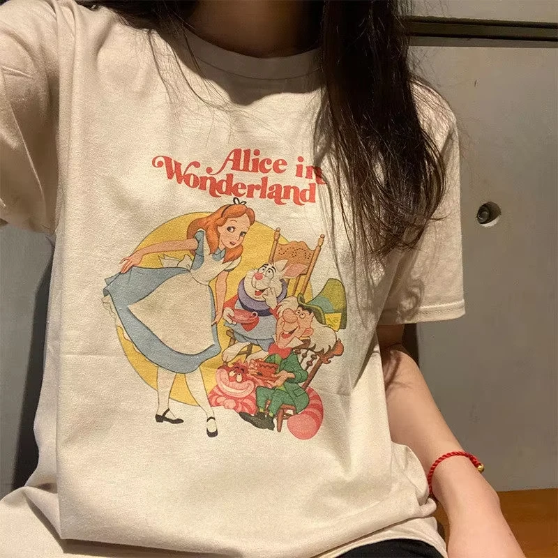 Latest Adult and Child Parent Child American Retro Fairy Tale Style Alice Afternoon Tea Loose and Versatile Cotton T-shirt