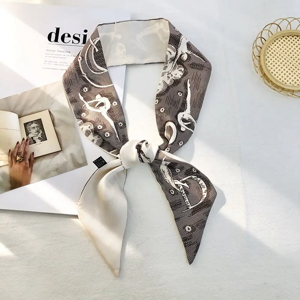 

Ribbon Silk Scarf Flowers 26 Letters Scarf Satin Printing Hair Scarf Female Headwear Silk Scarf Headband Korean Style Headband