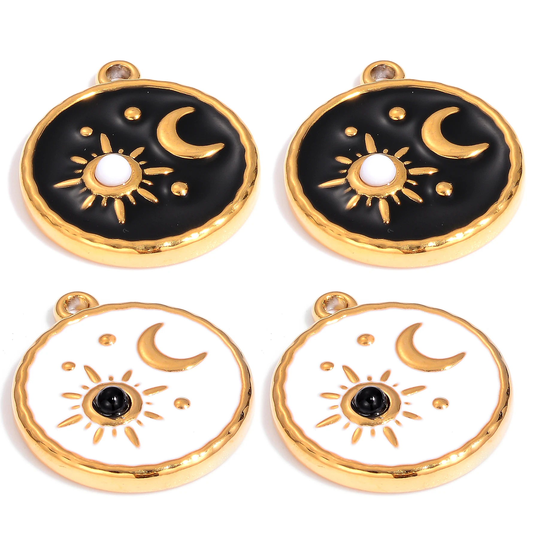 

3Pcs Stainless Steel Moon Sun Round Pendant Natural Stone Enamel Trendy Charm for DIY Handmade Earrings Necklaces Jewelry Making