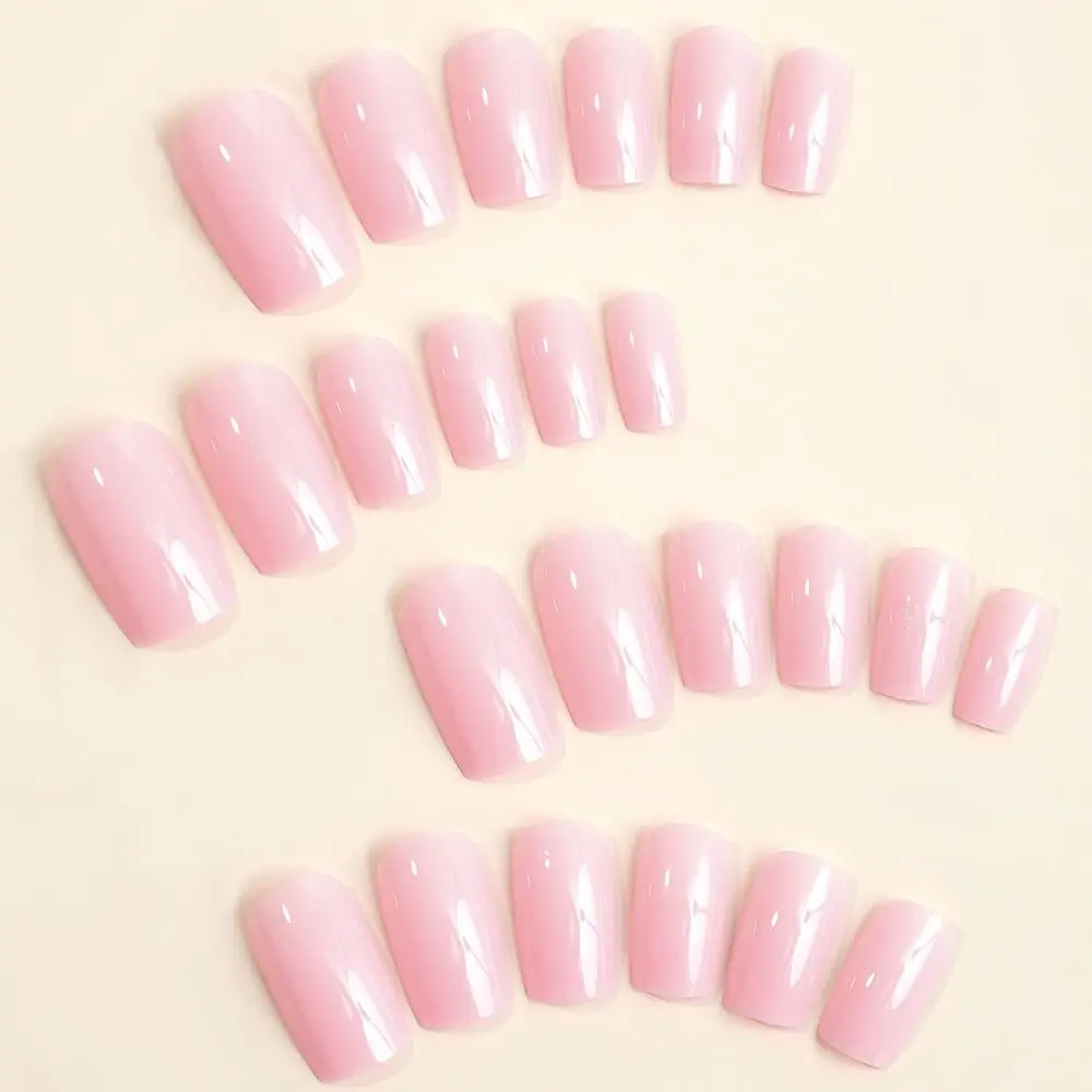 Fashion Wearable Manicure French Fake Nails Medium Length Full Cover Press on Nails Pure Color Square Head Nail Tips Women