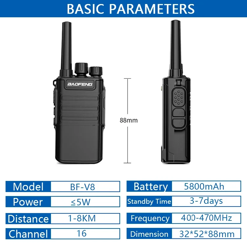 Baofeng Walkie lange Akkulaufzeit Talkie BF-V8 stark durchdringen den tragbaren Zwei-Wege-Radio Geburtstags kinder für Camping/Hotel