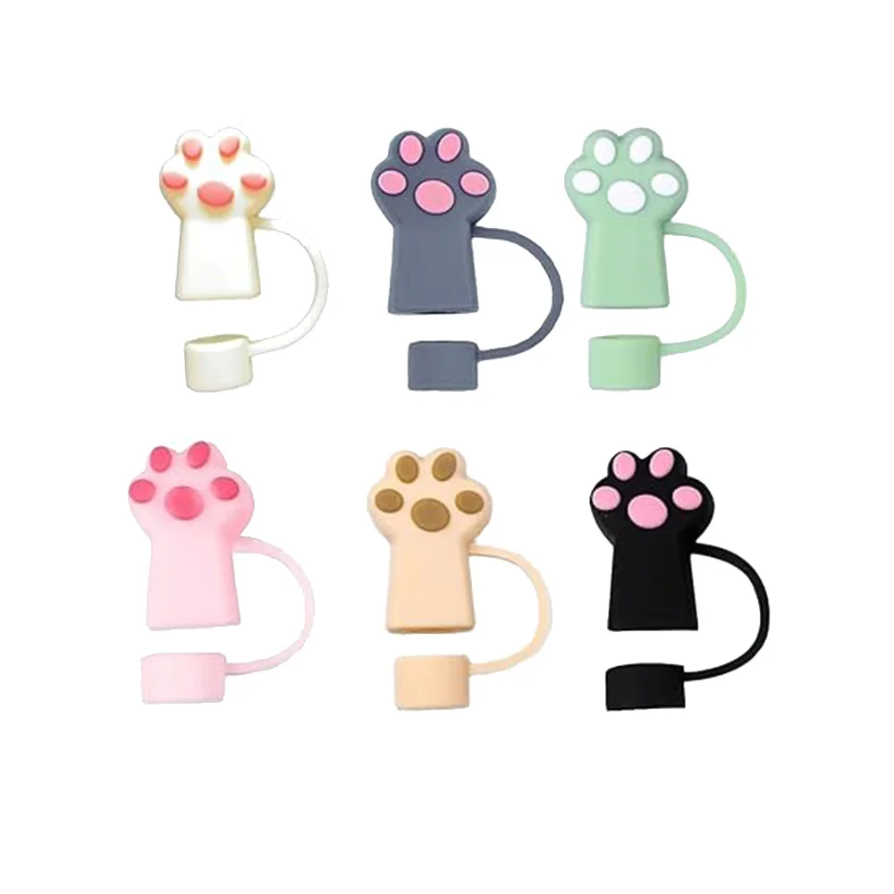 0.4 In/10 mm Straw Covers Reusable Silicone Straw Toppers Cute Cat Paw Straw Caps for Stanley 30&40 Oz Tumbler