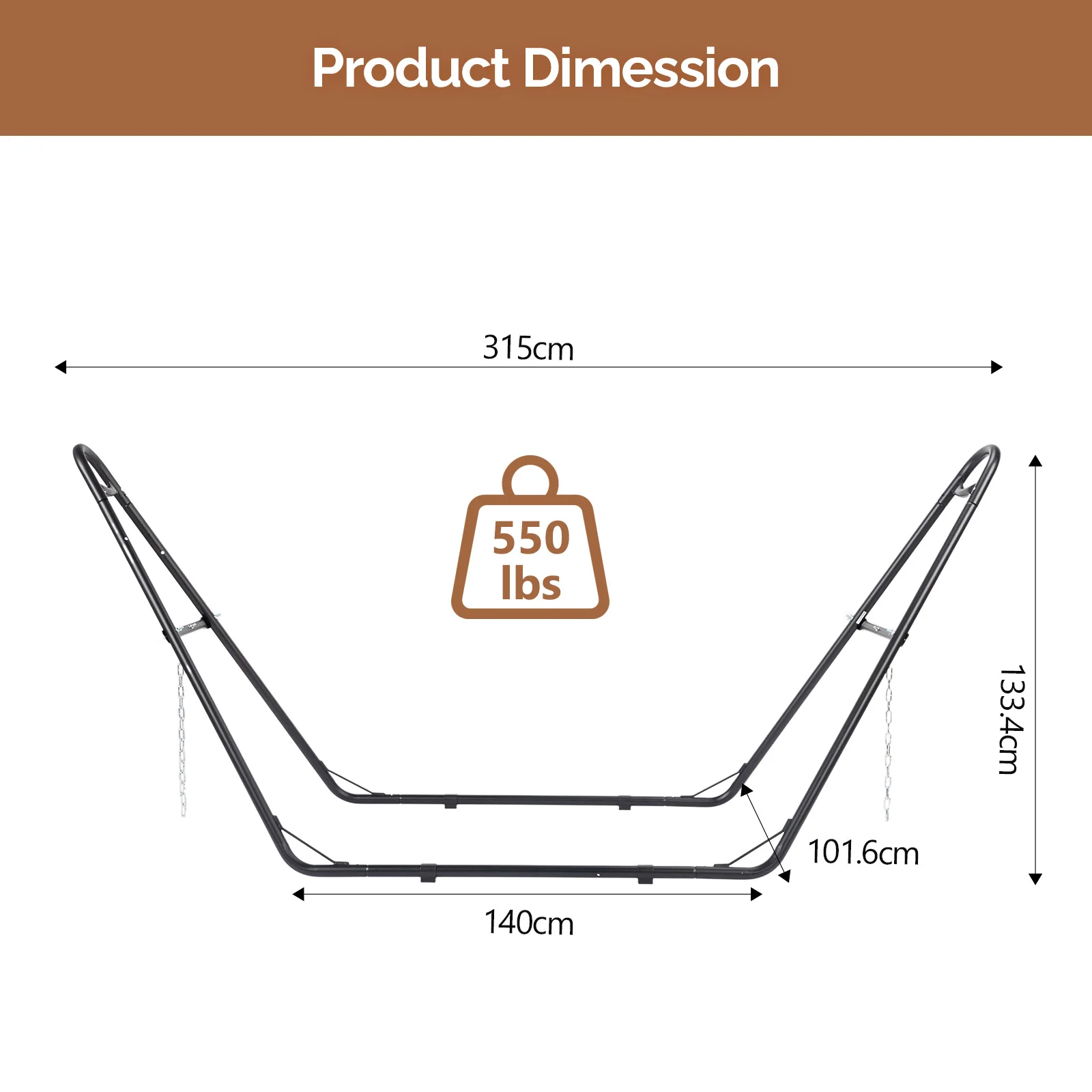 Double-Barrel Hammock Stand Only, Heavy Duty Iron Hammock Frame for All Hammocks, Easy Assembly Hammock Hanging Stand for Garden, Courtyard and Balcony, Black
