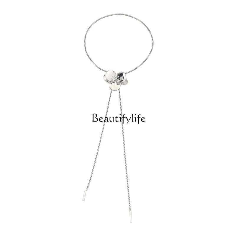 

Light luxury niche iris jewelry thin chain fringed flower pull sweater chain