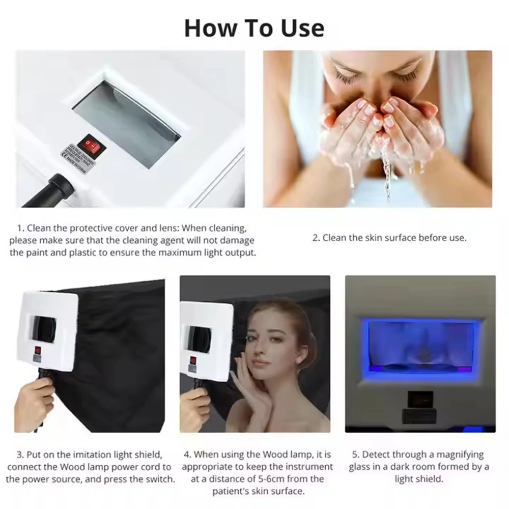 جديد وودز مصباح الجلد محلل لاختبار الجلد المنزل استخدام صالون سبا آلة الوجه الجلد الماسح الضوئي الأشعة فوق البنفسجية المكبرة محلل