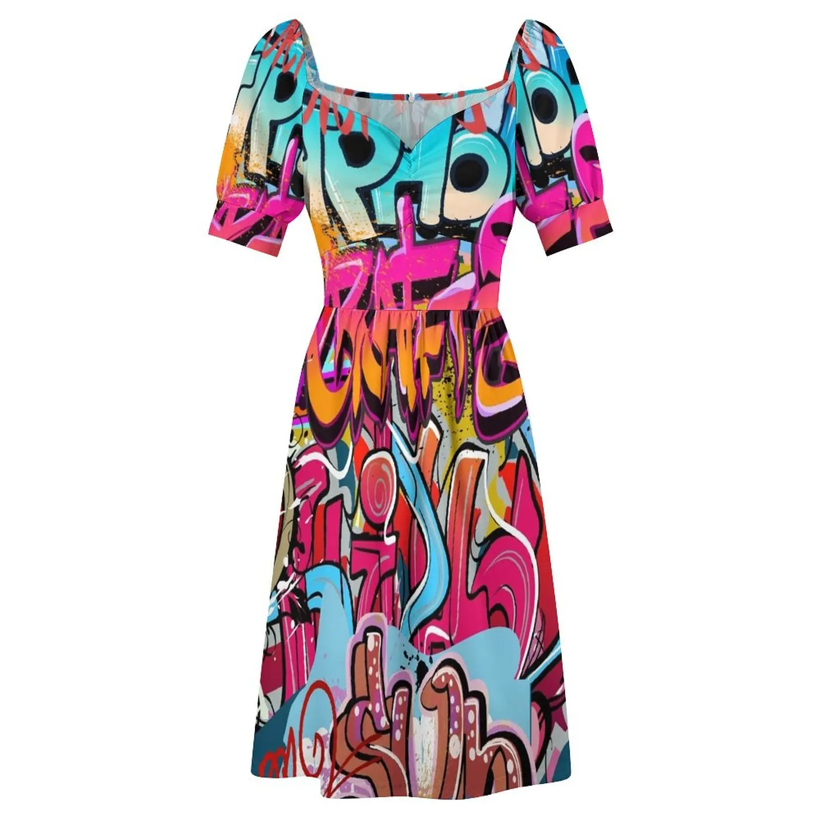 Graffiti Short Sleeved Dress Women's skirt elegant women's sets Dress image 4