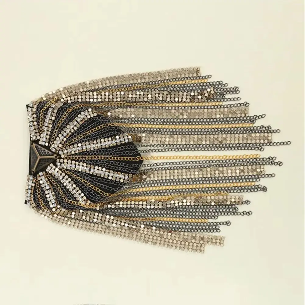 

2025 Shoulder Epaulet Long Tassels Metal Sequins Rhinestone DIY Elegant Men Women Shoulder Board Badge Brooch for Business Suit