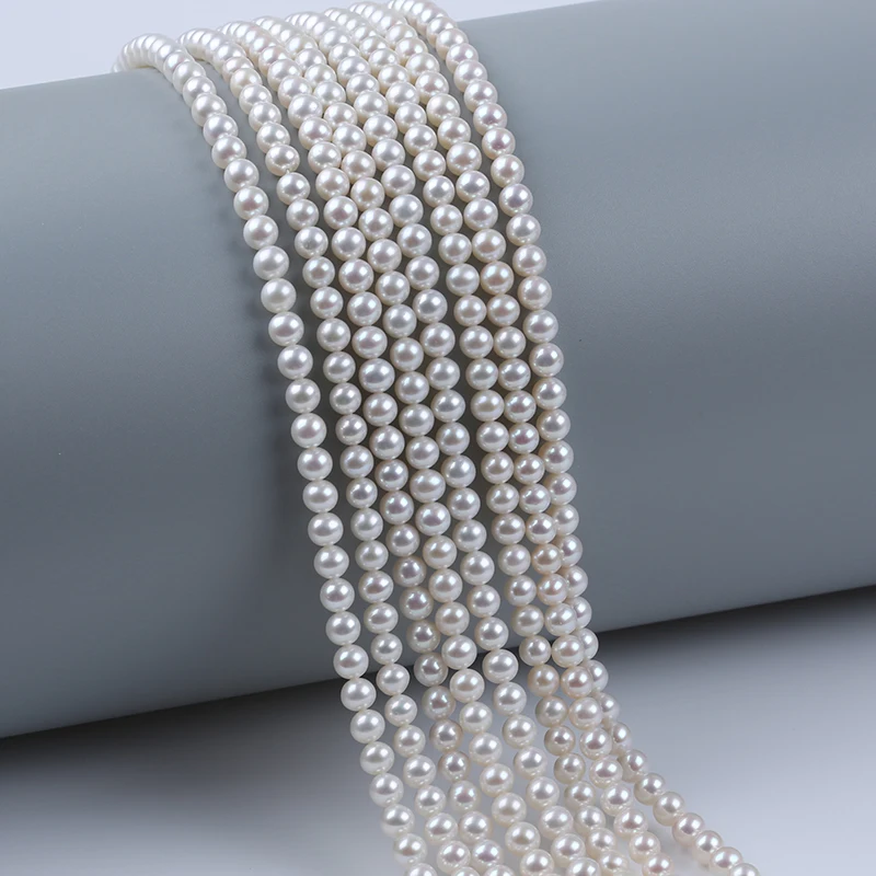 2-5.5mm Natural white good quality real loose beads Freshwater Akoya Round Pearl Strands