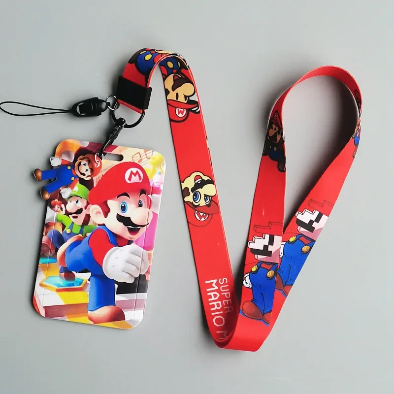 Super Marios Rope Card Holder Boys Girls Cartoon Anime Card Holder Campus Student Meal Access Control Work Lanyard Badge Holder