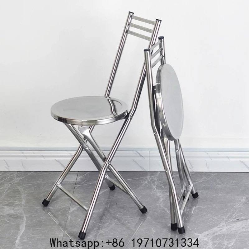 

Portable Folding Dining Chair Stainless Steel Round Seat with Backrest Outdoor Chair for Travel Home Compact Storage Solution