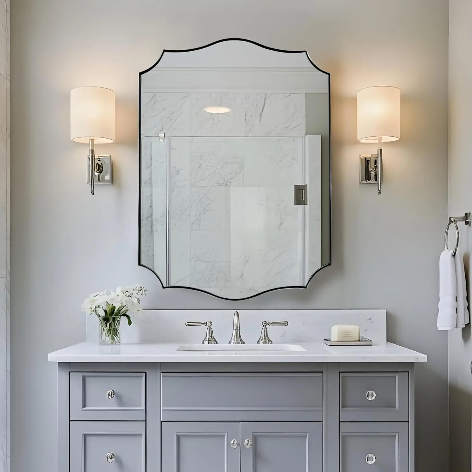 

22x30 Inch Silver Bathroom Vanity Mirror, Anti-Rust Stainless Steel Frame, Ideal for Powder Room
