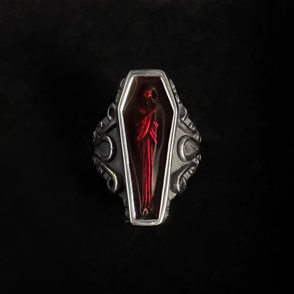 هالوين القوطية المومياء مصاص دماء التابوت الرجال خواتم الفولاذ المقاوم للصدأ النساء مجوهرات الشرير الصخرة أشياء باردة الإكسسوارات هدية #3