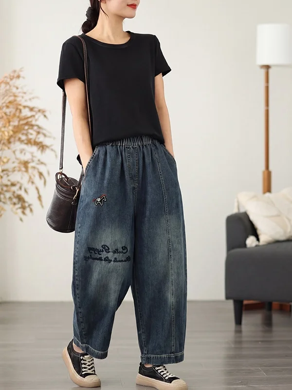 

Retro Washed High Waist Loose Casual Harlan Jeans Thin Summer New Style Versatile Mom's Harlan Pants Casual Cotton Denim