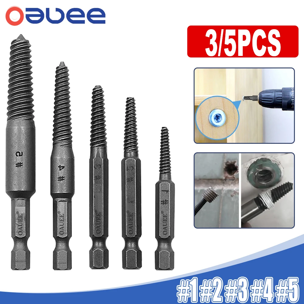 3/5pcs Hex Screw Extractor Broken Damaged Screws Set Drill Bit Broken Screws  Extractor Easy Out Bolt Removal Woodworking Tools