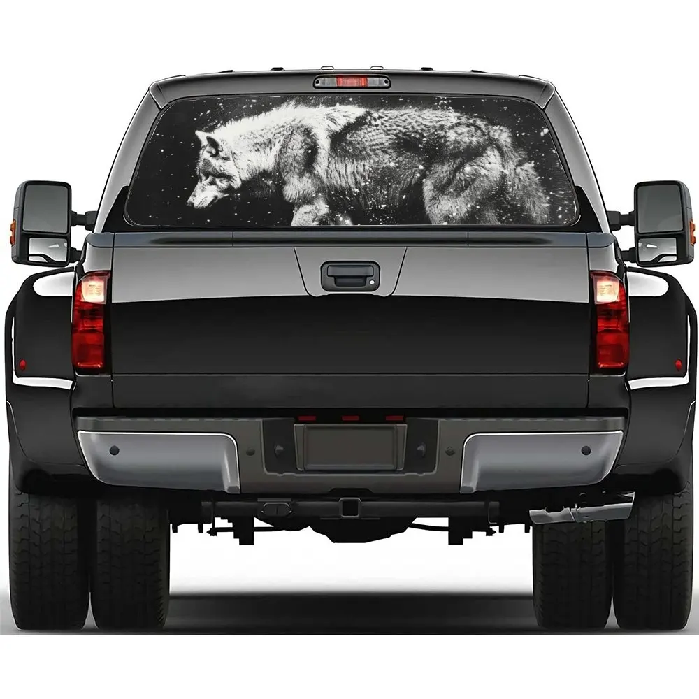 

Snowflakes Fell on The Wolf's Body Car Rear Windshield Sticker Truck Window See Through Perforated Back Window Vinyl Decal Decor