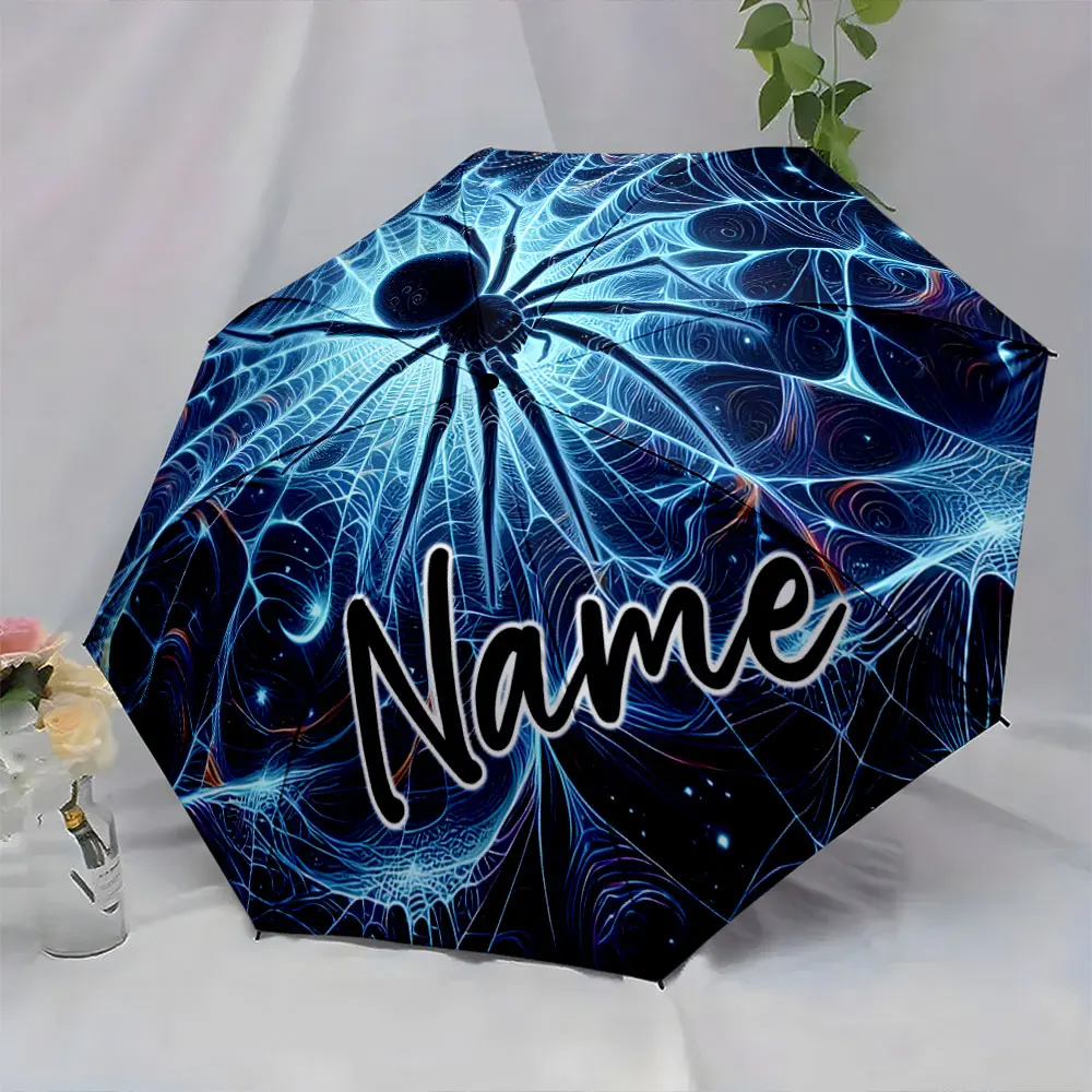 Custom Name Umbrella Ethereal Spider Web Umbrella Design Print 8 Iron Ribs Folding Umbrella Auto-Open Fashion Sunshade