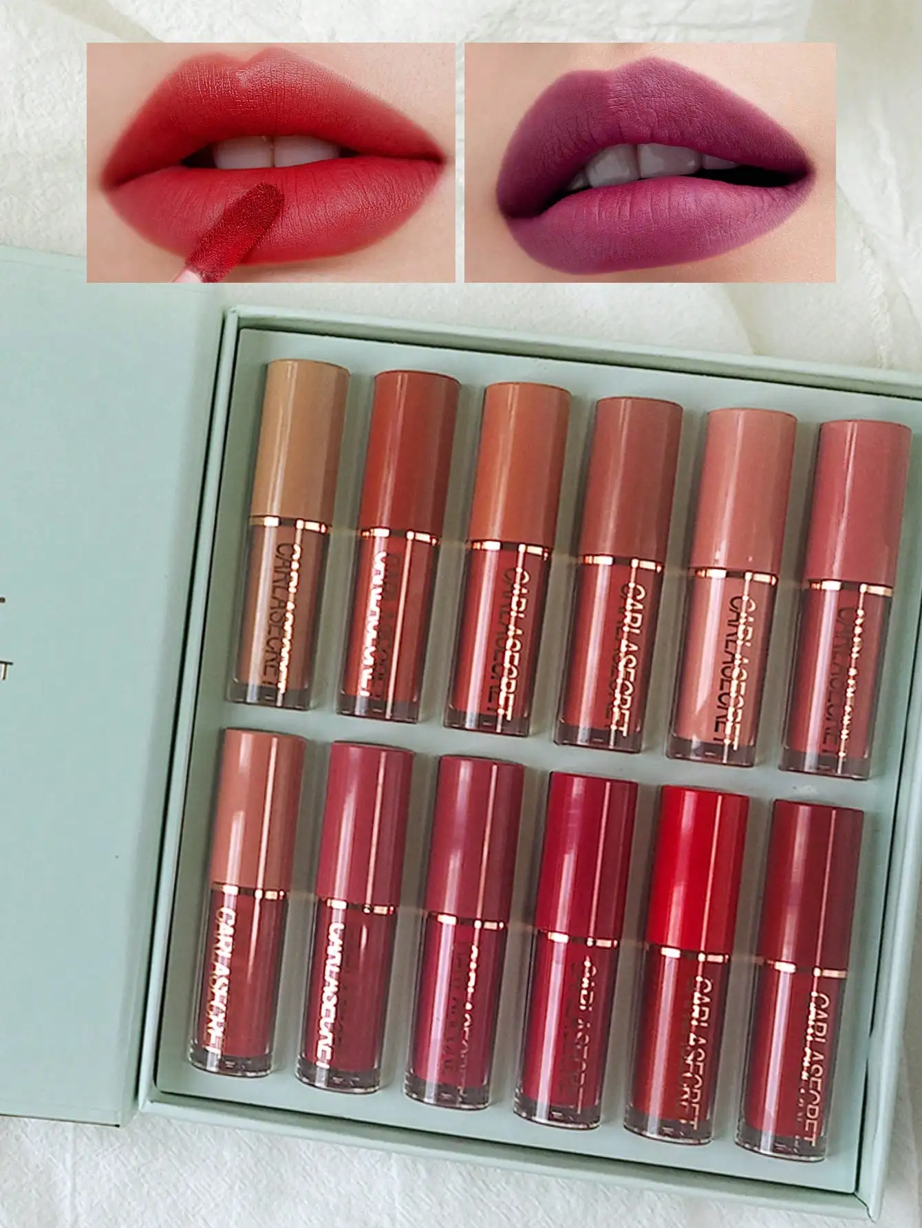 12-delige lipgloss en 12-delige liplinerset, niet-plakkerige cup lipgloss geschenkdoos, matte vloeibare lippenstiftset, lipgloss en lipverzorging