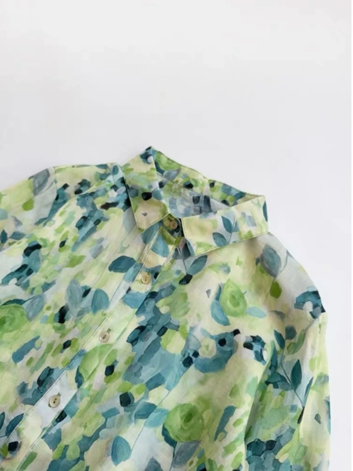 

een Floral Print Linen irt Loose Fit Lightweight Spring Summer Women's Top Versatile Casual Artistic Large Size