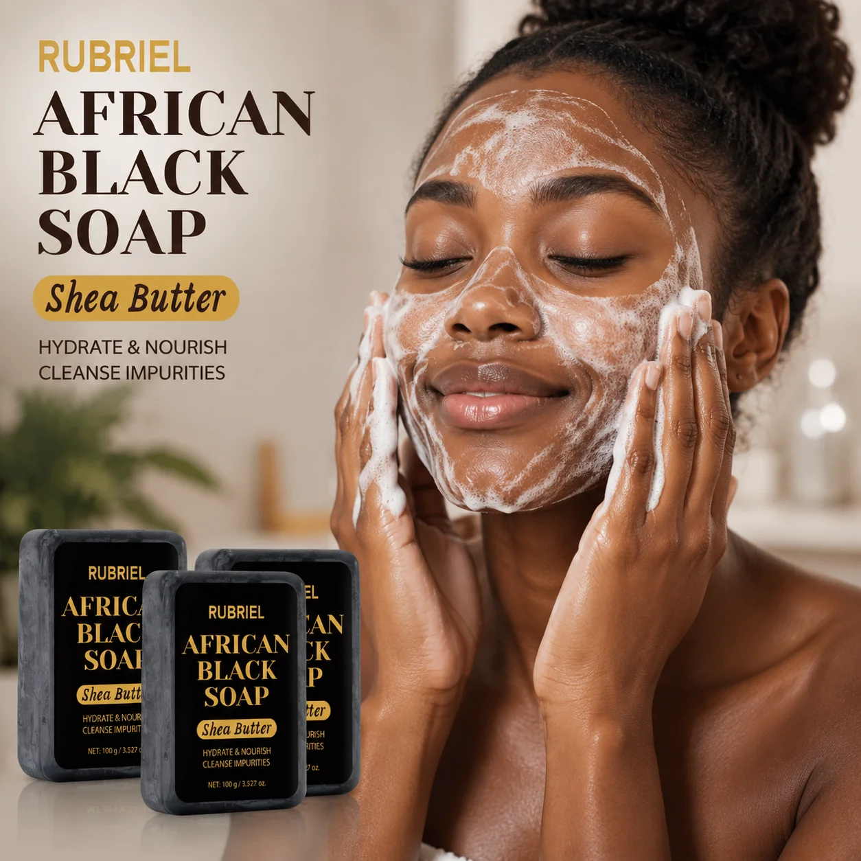 3pcs Organic African Black Soap Shea Butter Deep Clean Oil Control Balance Skin Bar Soap