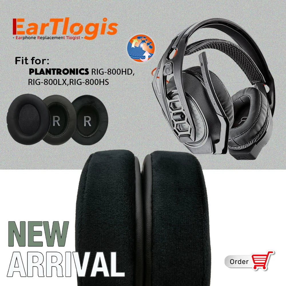 EarTlogis Replacement EarPads for Plantronics RIG-800HD RIG-800LX RIG-800HS Headphones Thicken Memory Foam Cushions Oval Headset