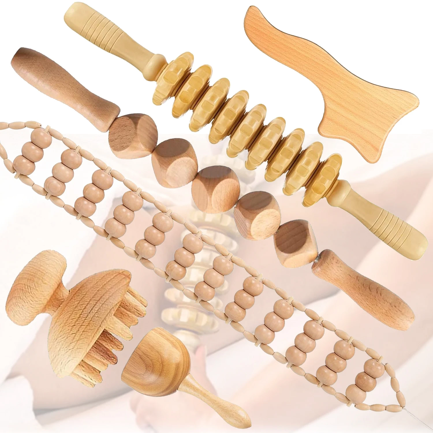 

6-комп. деревянные массажные инструменты, полный деревянный массажер Maderotherapia для коррекции фигуры, снятия мышц, антицеллюлитный комплект