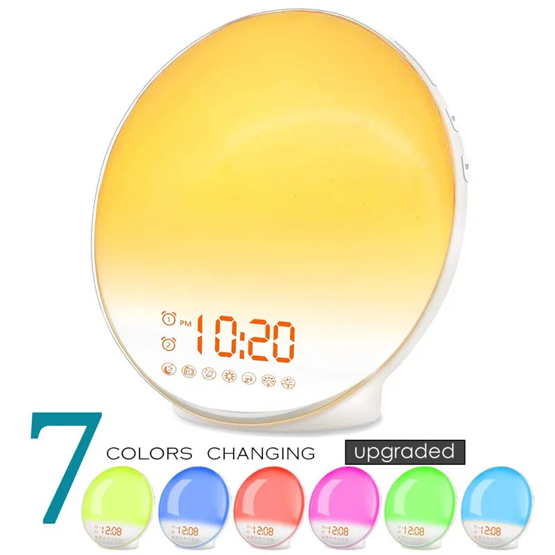 

Smart WiFi Wake Up Light Alarm Clock With Sunrise/Sunset Simulation Dual Alarms FM Radio Nightlight 7 Colors Dimmable Bluetooth