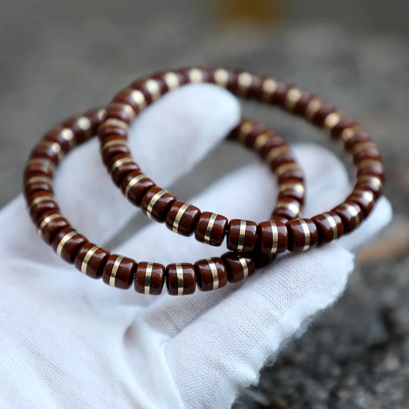 8*7Mm Solid Purple Gold Mouse One-Line Inlaid Burger Bead Straight-Cut Bracelet