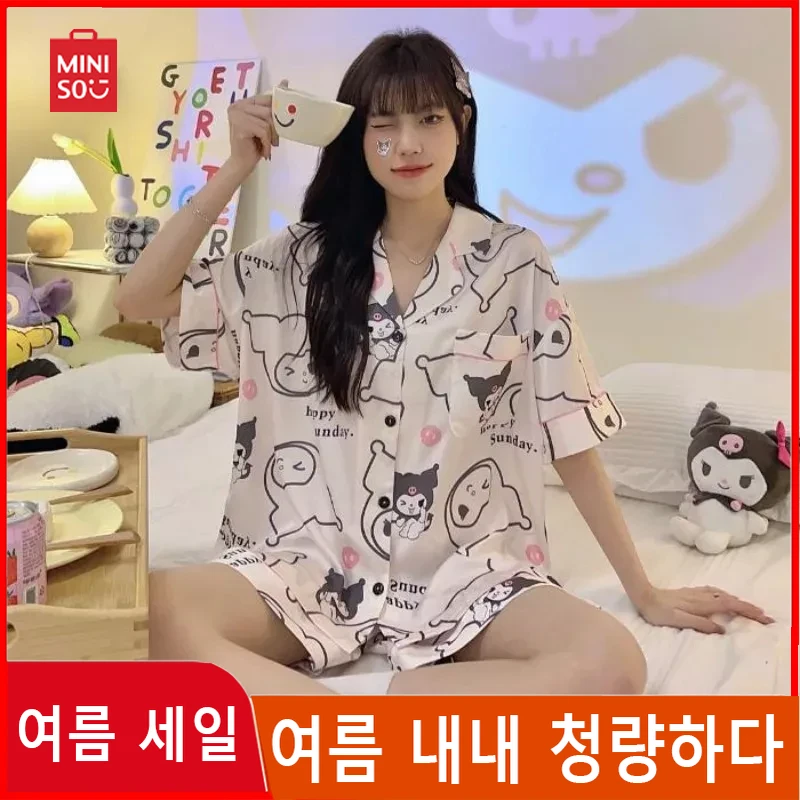 

Miniso Women Pajama Summer Cute Korean Fashion Girl Outfits Pajama Short Sleeve Sleepwear Cartoon Pajama Sets Clothing Set