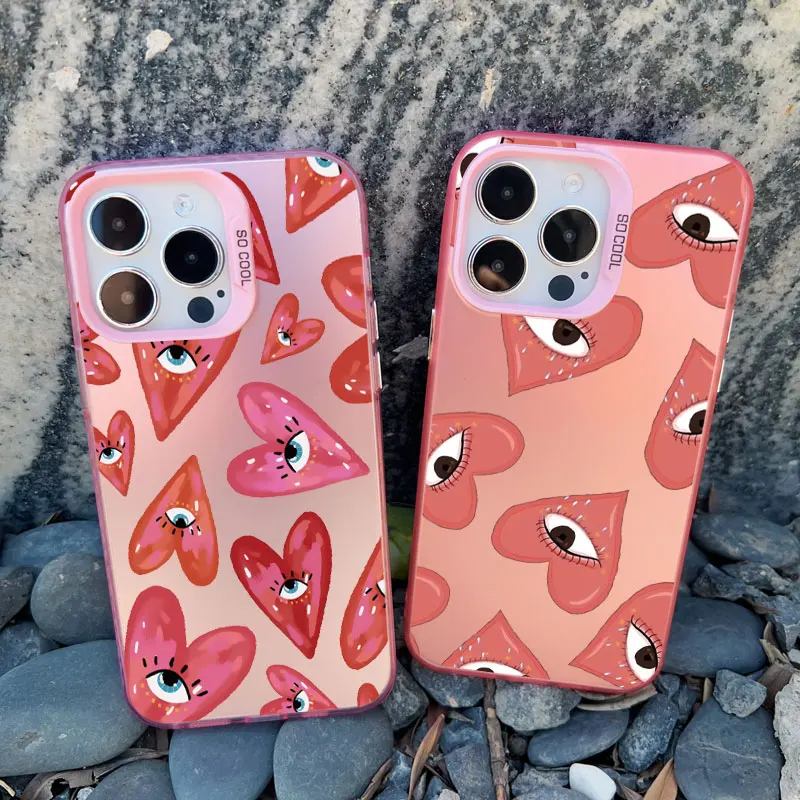 Multicolor Love Heart Eyes Phone Case For iPhone 13 Mini 15 14 Plus 13 11 12 14 15 Pro Max Shockproof Matte Laser Back Covers