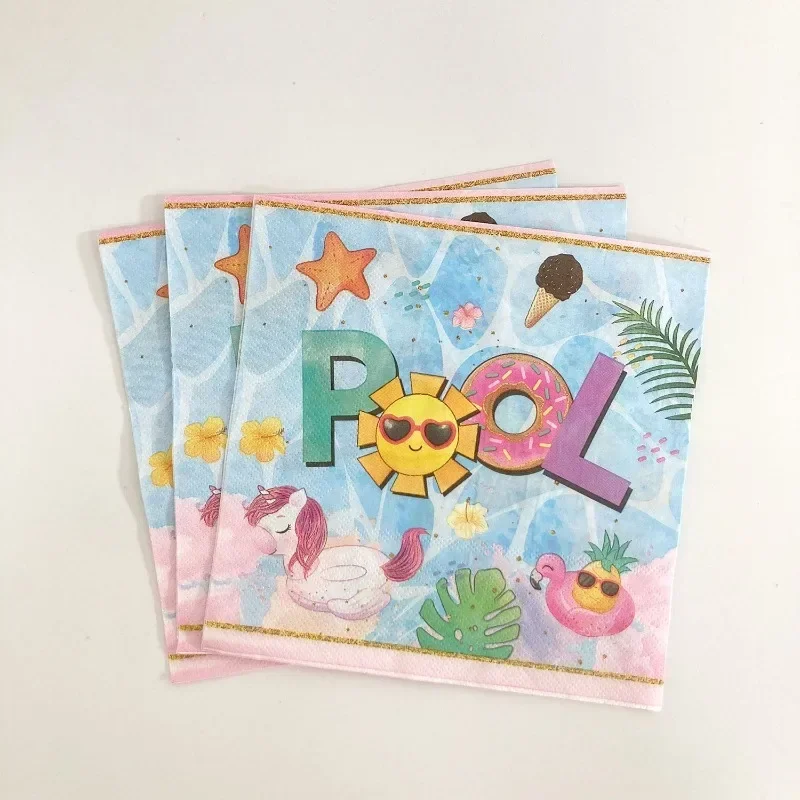 10/20pcs 33*33cm Sun Swimming Theme Children's Birthday Party Decoration Supplies Disposable Paper Placemats Colored Napkins