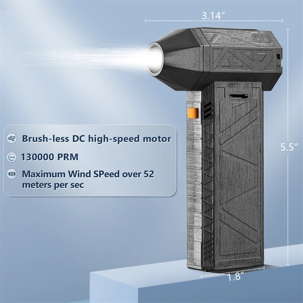 Soplador de chorro ciclónico sin escobillas, Motor recargable de 130000 RPM, miniventilador de mano, aspiradora