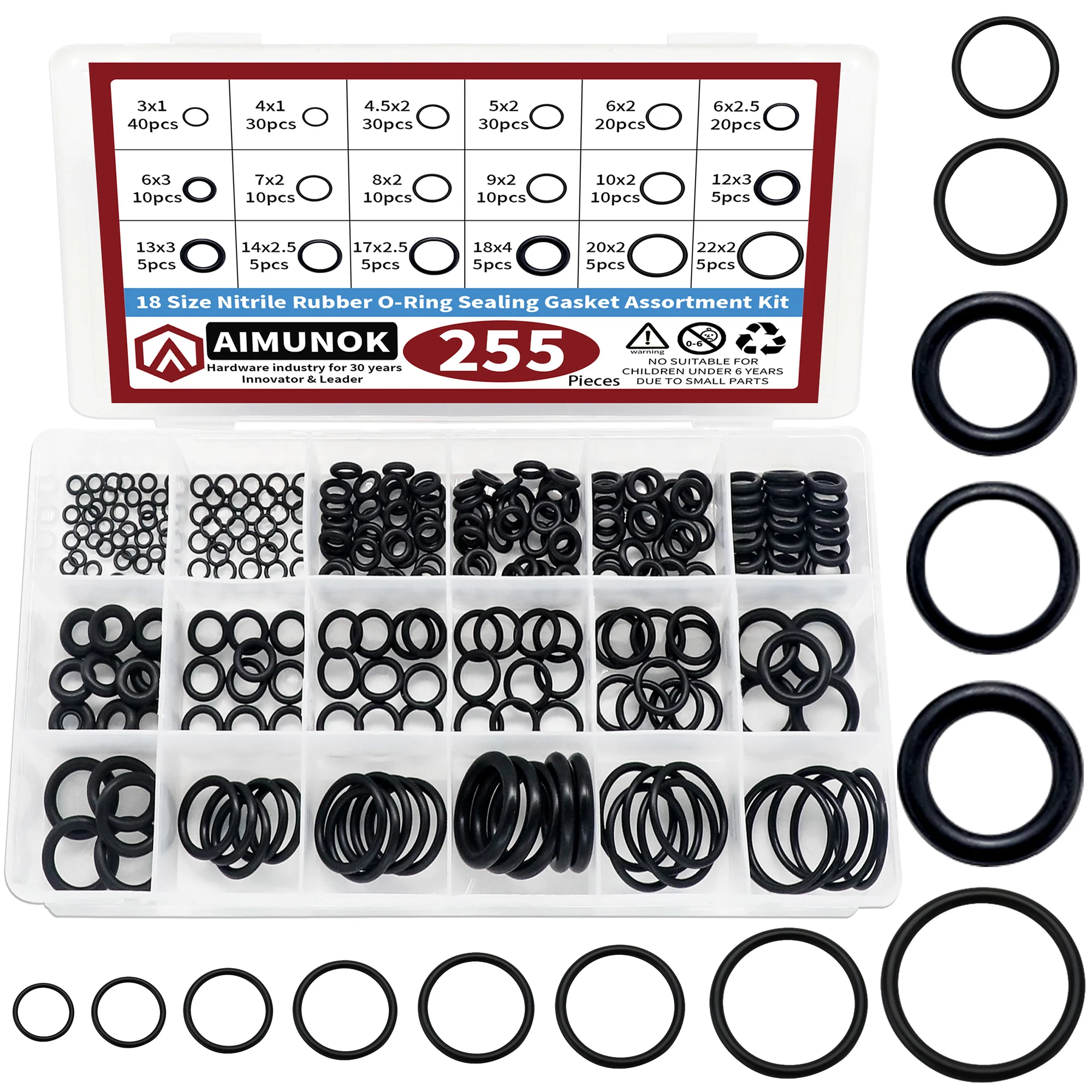 Kit O-ring in gomma da 255 pezzi, Kit assortimento di guarnizioni per rondelle metriche NBR di dimensioni 18, per rubinetto idraulico, Automotive, aria O Gas