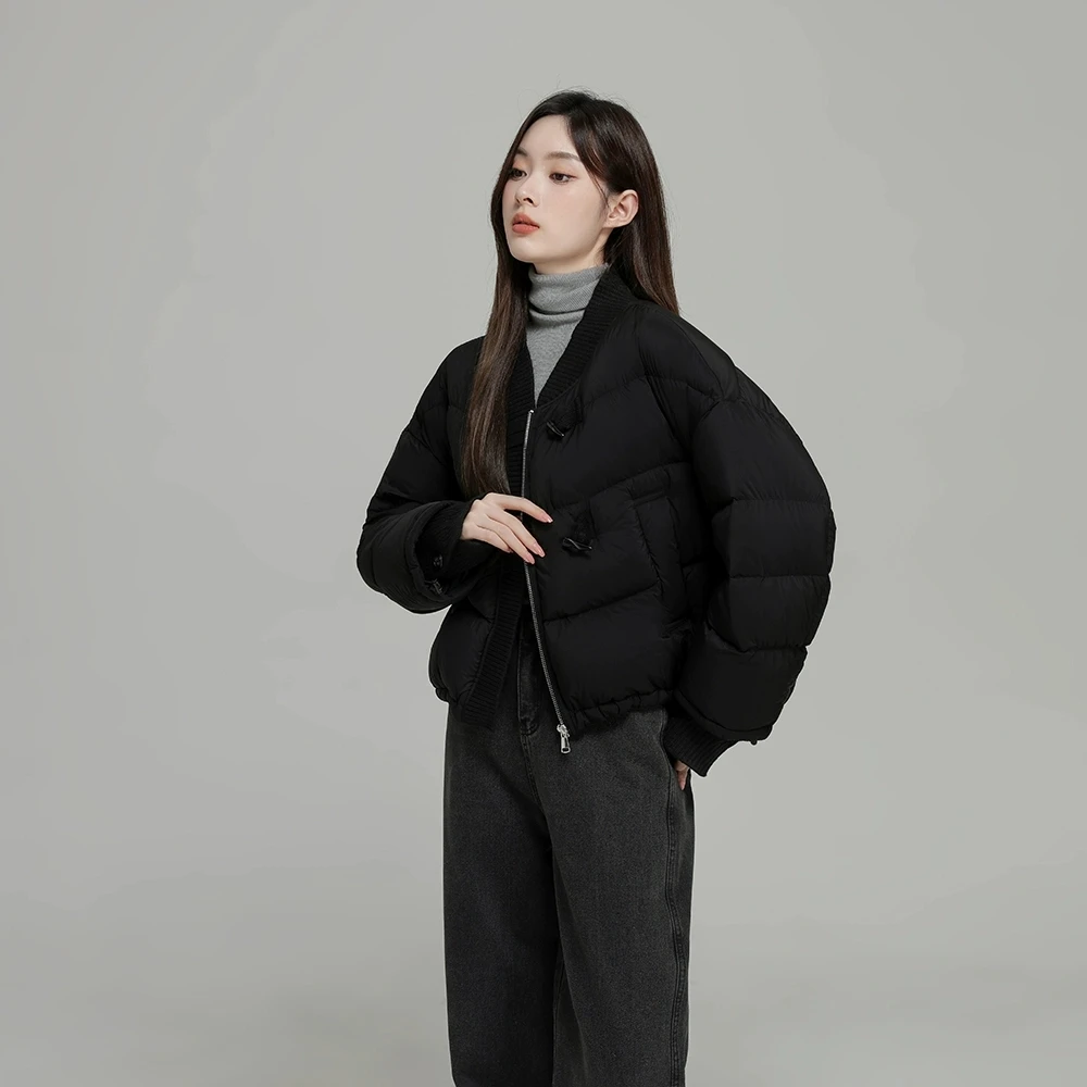 Jaqueta curta de malha para mulheres 2025 inverno novo 95% pato branco para baixo pequena fragrância casaco grosso feminino casual topo