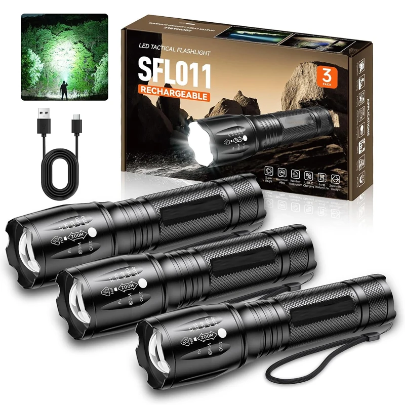 Potente linterna LED portátil para exteriores, linterna táctica impermeable con Zoom telescópico, pesca al aire libre, senderismo, linterna de emergencia