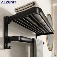 Toallero negro de 40-60CM, soporte de baño móvil plegable doble con gancho, barra de ducha de aluminio para pared, colgador, accesorios de baño