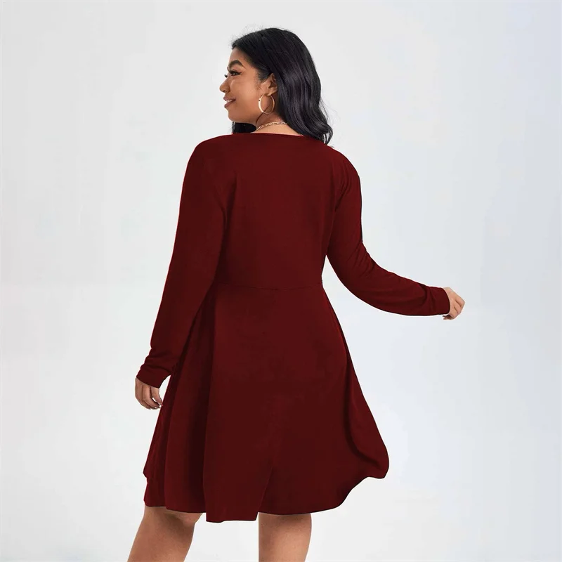 Dames Plus Size Jurken Mode Lente Herfst Sexy V-hals Bow Een Lijn Oversized Vrouwen Kleding Lange Mouwen Casual Dress 2022