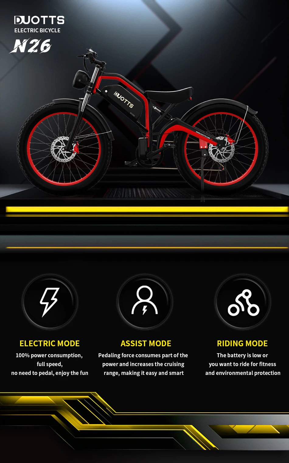 DUOTTS N26 All-terrain universal model Electric Bicycle 48V20AH Battery 26*4.0 Inch Wide Tire Unisex model