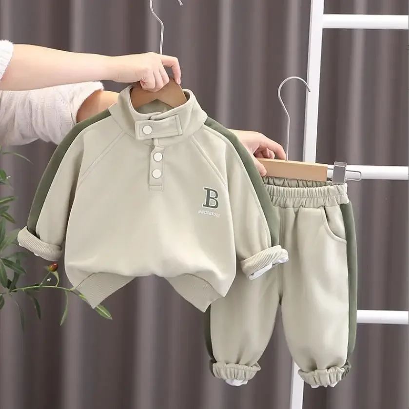 Jongens Designer Sweatshirt Sets Koreaanse Stijl Monogram Opstaande Kraag Casual Hoodies + Broek Peuter Outfits Kinderen Kinderkleding