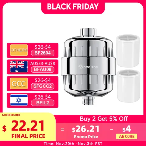 Wheelton Water Filter Purifier KDF+Calcium Sulfite Shower Bathing Softener Chlorine Removal Attach 2 Extra Filters