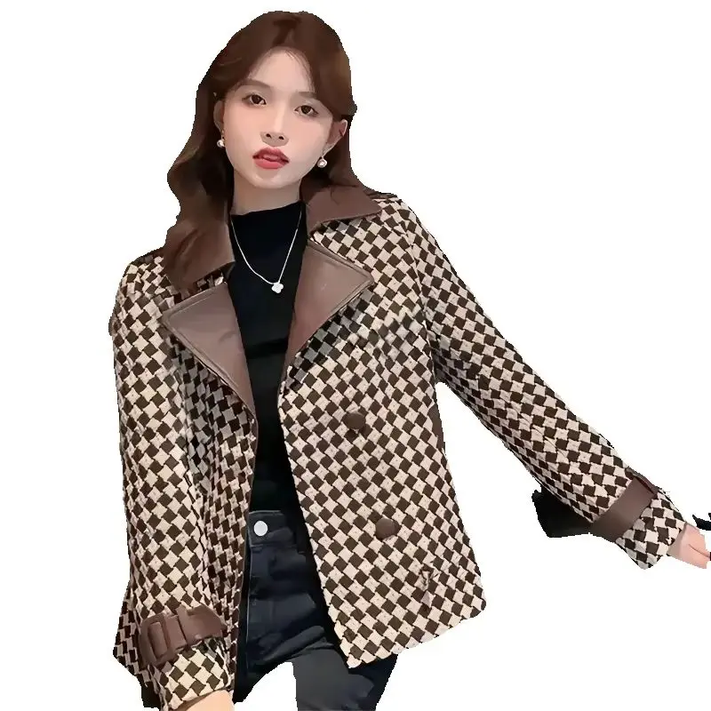 

Spring and Autumn New Small Fragrance Fashion Coat Women Houndstooth Design Slim Joker Short Casual Coat tTide