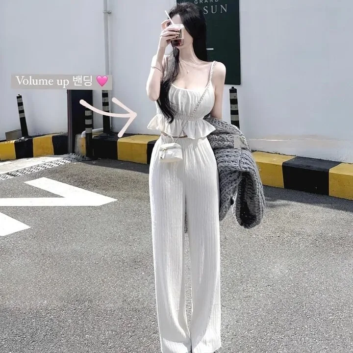 

Faionable Comfortable New Arrival Women's Casual Pants Set Dongda Gate Pleated Waist Cinch + Casual Pants Ensemble