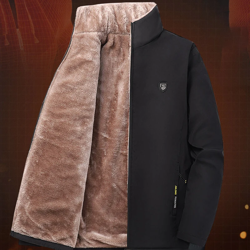 Neue männer Winter Schwarz Mantel Plüsch Warme Stehkragen Baumwolle Jacke Im Freien Wasserdichte Kälte Beweis Casual Lose Zipper Windjacke