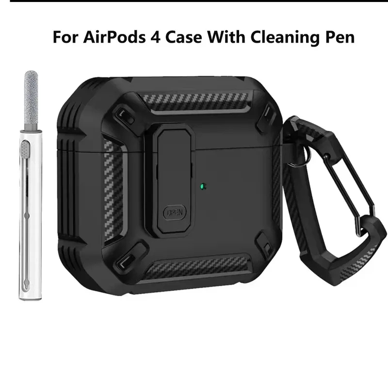 

Armor Case For AirPods 4 4th ANC Gen Cases Secure Lock Cover With Cleaning Pen Shockproof Headphone Wireless Accessories Box