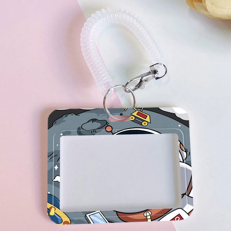 1pc Cartoon Outer Space Astronauts Design with Retractable Spring Rope for Work ID Card Sleeve Holder Protector Card Case